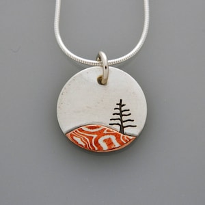 Mixed metal jewelry &quot;Little Tree&quot; pendant, silver and mokume mixed metal pendant