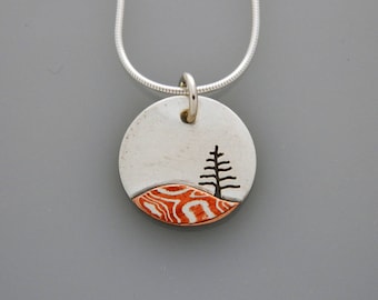 Mixed metal jewelry "Little Tree" pendant, silver and mokume mixed metal pendant