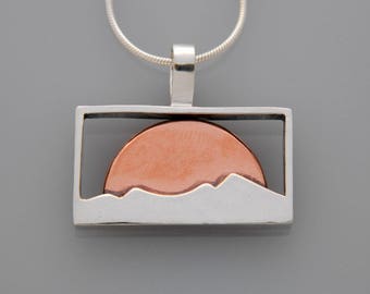 Mixed Metal Mountain jewelry- "Mountain Moon Rise" mixed metal necklace