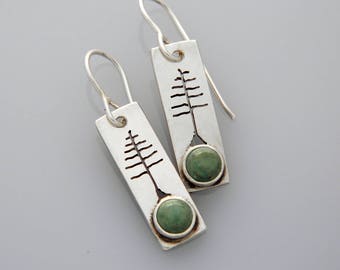 Silver jewelry, silver tree earrings, nature jewelry "Solstice Trees" earrings with turquoise