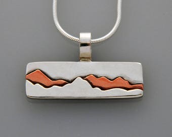 Mixed metal jewelry- mountain landscape jewelry "Mountain View" mixed metal pendant