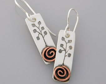 Mixed metal jewelry, silver tree earrings, mixed metal tree earrings, nature jewelry "Aspen Trees"