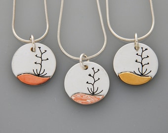Agave Pendant Necklace: Mixed Metal, Sterling Silver, Copper, Mokume
