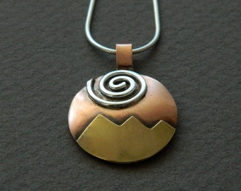 Mixed metal jewelry- mixed metal pendant "Golden Peaks"