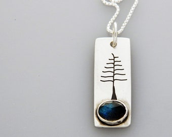 Silver jewelry, silver tree necklace, nature jewelry with labradorite "Solstice Tree" necklace