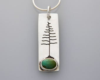 Sterling Silver Tree Necklace: Turquoise Stone, Recycled Silver