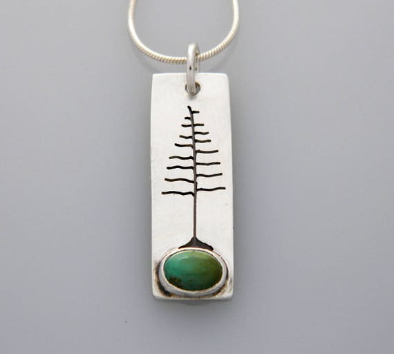 Sterling Silver Tree Necklace: Turquoise Stone, Recycled Silver