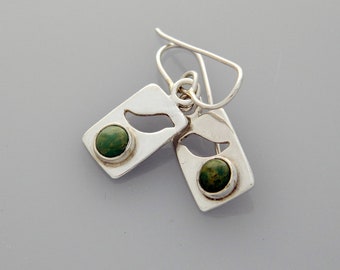 Recycled Sterling Silver Bird Earrings: Turquoise Nest Dangle Earrings