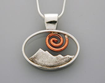 Mixed Metal Mountain Necklace: Sterling Silver Landscape Pendant