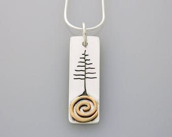 Mixed metal jewelry,mixed metal tree necklace, nature jewelry  "Solstice Tree" necklace