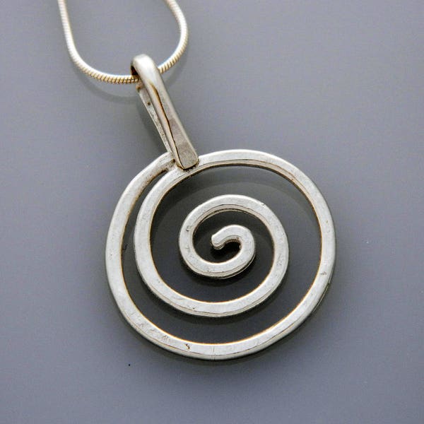 Metal jewelry, silver jewelry- small silver spiral necklace, swirls necklace