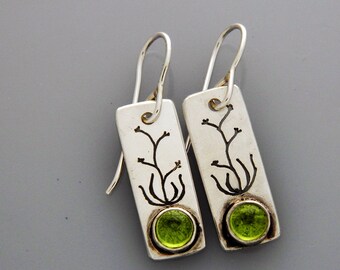 Silver jewelry, silver agave earrings, nature jewelry "Century Trees" earrings with stone