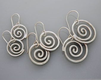 Spiral jewelry, silver jewelry- silver earrings, large spiral earrings, swirls