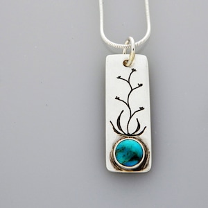 Silver jewelry, silver tree necklace, nature jewelry with turquoise, Agave necklace
