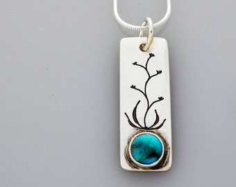 Silver jewelry, silver tree necklace, nature jewelry with turquoise, Agave necklace