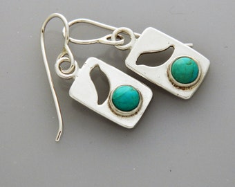 Recycled Sterling Silver Bird Earrings: Turquoise Nest Dangle Earrings