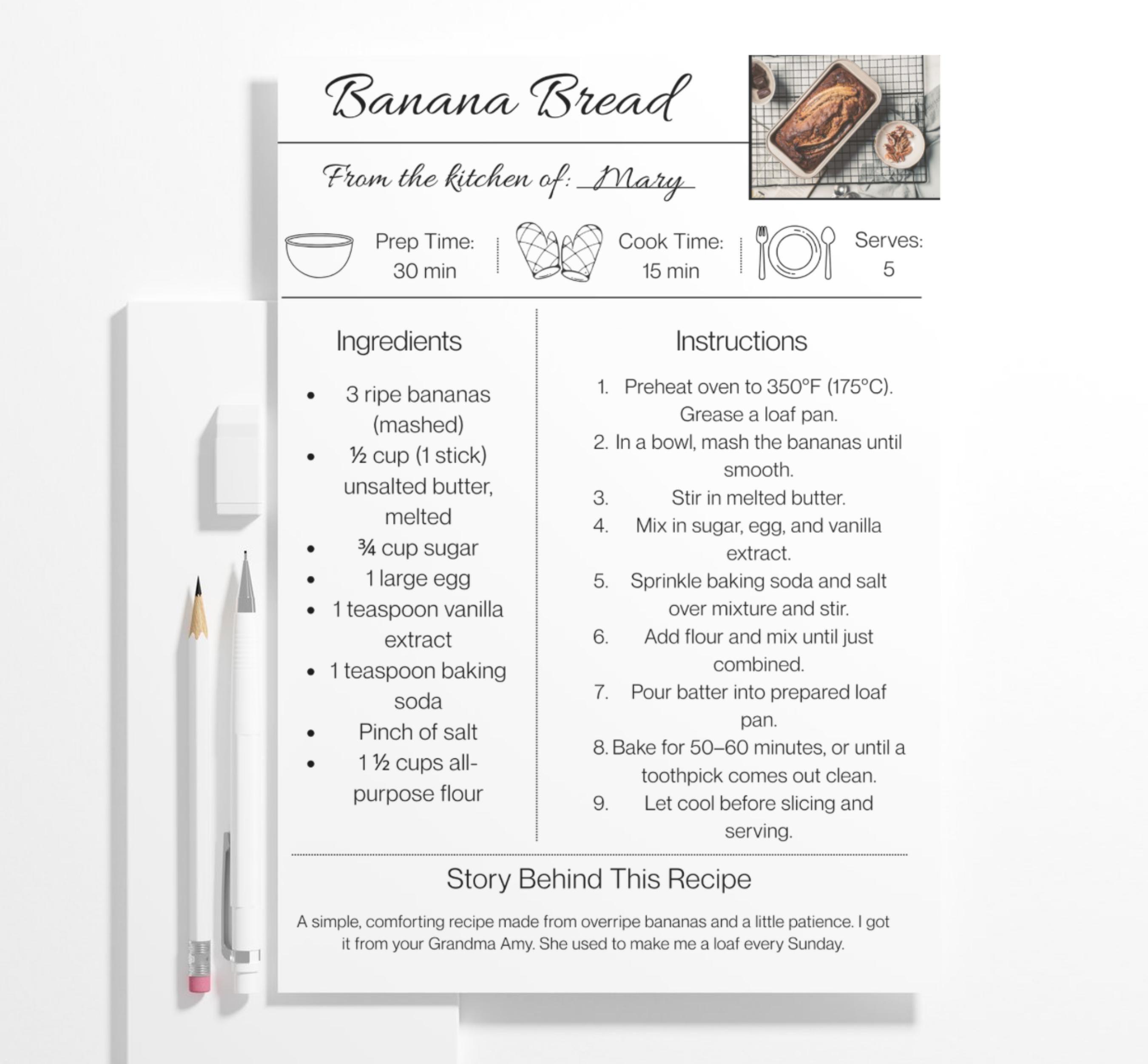 Editable Heirloom Recipe Card Template | Family Recipe Keepsake ...