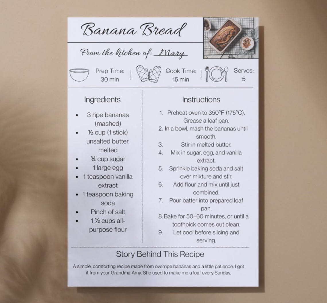 Editable Heirloom Recipe Card Template | Family Recipe Keepsake ...