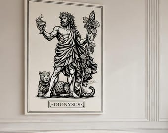 ディオニュソス｜ギリシャ神話のウォールアートプリント｜美術館級のファインアートポスター｜ミニマルな黒インク装飾