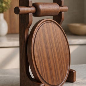 Wooden Round Serving Tray with Stand | Rustic Kitchen Display Board | Wood Tea Tray