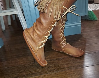 Knee high cowhide leather boots