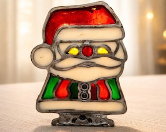 Gebrandschilderd glas vintage gietijzeren kerstman kaarshouder kerst