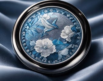 Pisapapeles de cristal redondo de 8,9 cm (3,5") con diseño vintage de colibrí y flores en lámina metálica.