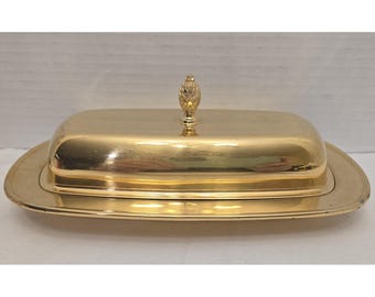 Vintage Oneida Tudor Plate Gold Plated Covered Butter Dish with Lid