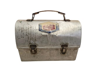 Vintage American Thermos Victory Dome Top Lunch Box 40's-50's Aluminum 10" USA