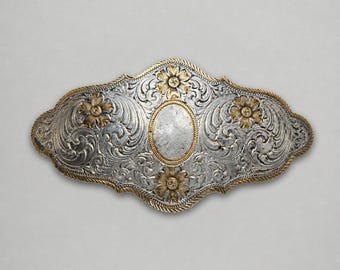 vintage Montana Silversmiths Big Sky Silver Boucle de ceinture de joaillier en bronze floral