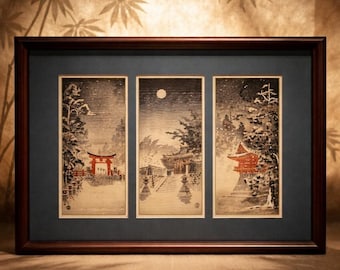 VTG Triptych Japanese Woodblock Prints - Benji Asada Paintings Rice Paper FRAMED