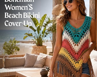 Bohemian Beach Cover Up for Women, Crochet Bikini Cover Up, Fringe Swim Cover Up, Summer Beachwear, Resort Vacation Outfit