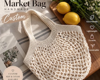 Sac de marché en crochet couleur crème, cabas en filet personnalisé, sac de courses bohème en crochet, sac bandoulière léger en filet, cadeau d'été pour elle