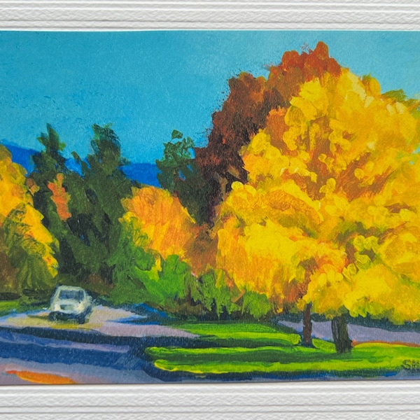 Greeting Card Art Print Autumn at the Rest Stop 5x7 Sherri McDowell Artist Oregon by heART with envelope