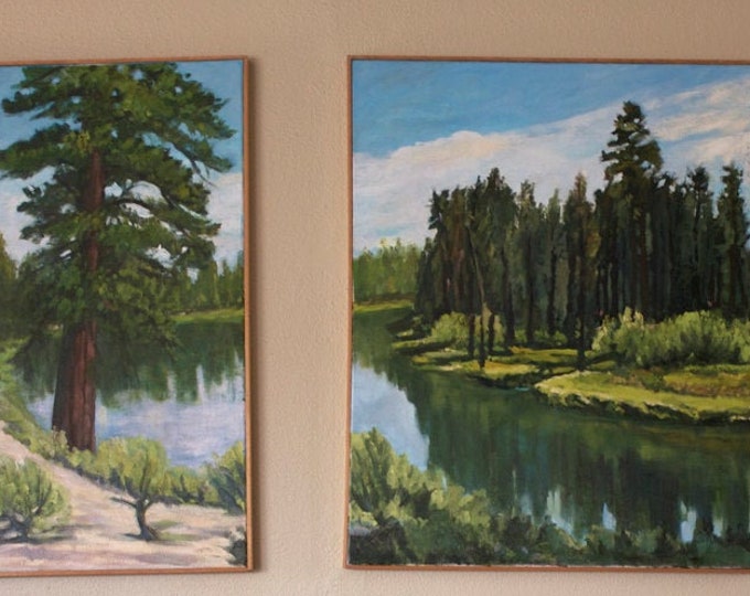 Large Triptych Deschutes River Oregon Landscape Oil Painting Sherri McDowell Artist Oregon by heART