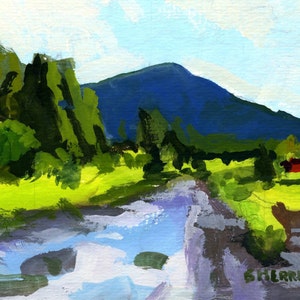 Original Painting Westfir After the Rain 5x7 gouache matted outside dimensions 8x10