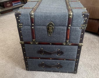 Vintage Buckle Hinged Top Wood Accent Storage Chest