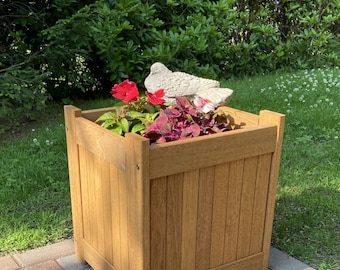 Wood Square Planter Box, Water-Resistant Flower Pots, Outdoor Garden Planters