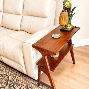 Mid Century Modern Solid Wood End Table | Cherry Finish Slim Sofa Table