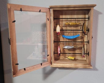 Lockable Fishing Lures Storage Display Case Wall Cabinet