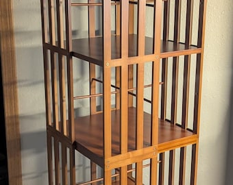 6 Tier Rotating Bamboo Bookcase, Narrow Floor Corner Shelf, Space Saving Storage Rack