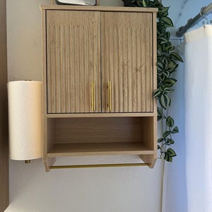 Adjustable Shelf Narrow Bathroom Wall Cabinet with Towel Rack