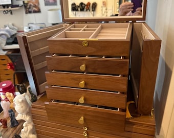 Wooden Jewelry Box with 2 Side Doors and Lockable Mirror