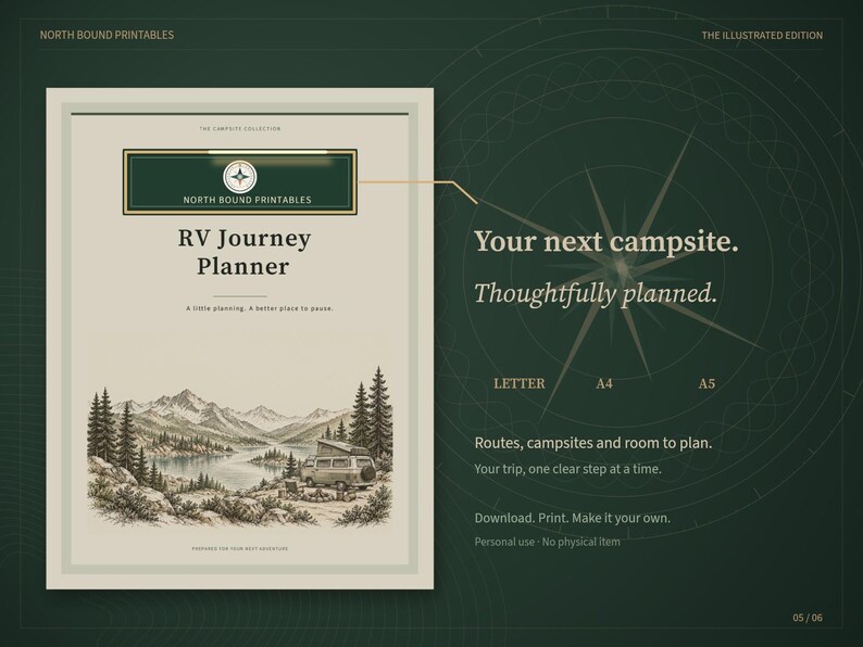 Agenda di viaggio in camper stampabile, prenotazione campeggio, itinerario di viaggio, lista di controllo per la preparazione dei bagagli e budget, 20 pagine, formato A4, A5, Letter immagine 5