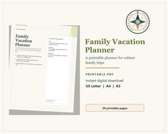 Family Vacation Planner, Itinerary, Budget, Packing List (Digital Download)