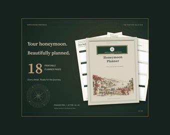 Honeymoon Planner Printable, Couples Travel Budget, Itinerary and Packing Checklists, 18 Pages, A4 A5 Letter PDF