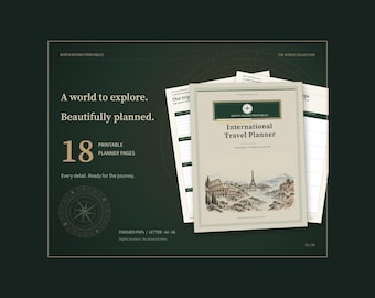 International Travel Planner Printable, Multi Country Itinerary, Passport Visa Notes, Budget and Packing, 18 Pages A4 A5 Letter PDF