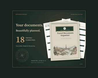Reisedokumenten-Organizer zum Ausdrucken, Checkliste für Pass und Visum, Buchungs-Tracker, Reiseplaner, 18 Seiten, A4, A5, Letter (PDF)
