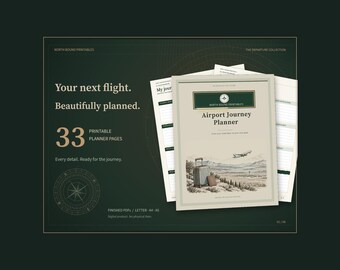 Agenda di viaggio aeroportuale stampabile, itinerario di volo, lista di controllo per il bagaglio a mano, organizzatore per scali e coincidenze, 33 pagine, formato A4, A5, Letter