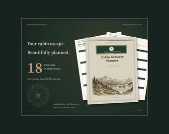 Cabin Getaway Planner Printable, Cabin Packing Checklist, Rental Details, Meal Plan, Budget and Itinerary, 18 Pages A4 A5 Letter PDF